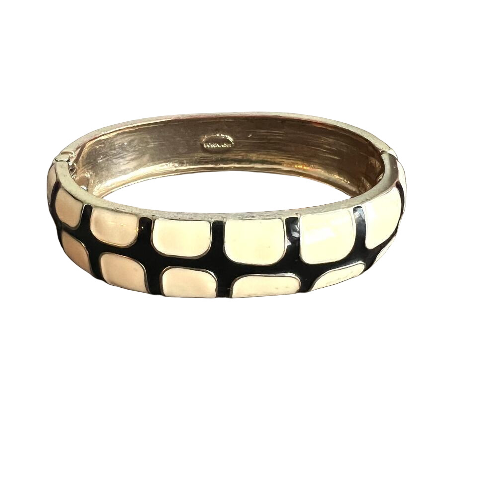 FORNASH Game Day Gecko Black & White Enamel Hinged Bangle Bracelet